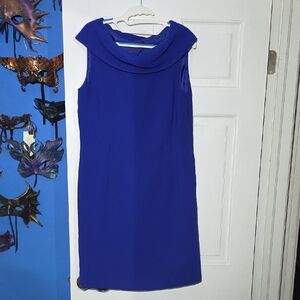 Chic Royal Blue Cowl Neck Midi Dress